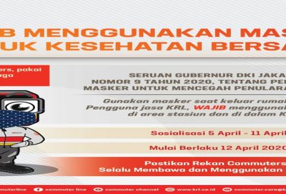 PT KCI Minta Pengguna KRL Selalu Menggunakan Masker Saat Berada di Lingkungan Stasiun dan di Dalam KRL